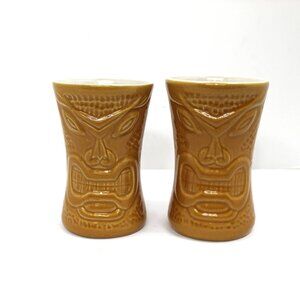 DAGA Hawaii Kauai Resort Hotel Wailua Kauai Tiki Brown Ceramic Tiki Mug Pair VTG